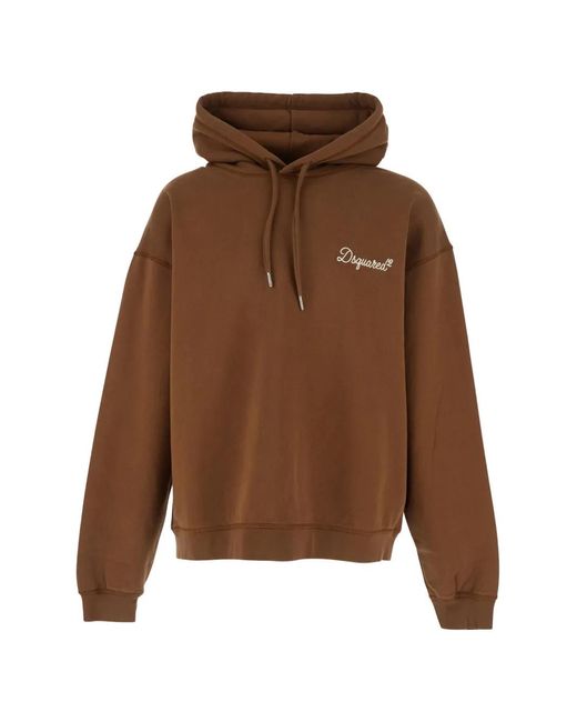 DSquared² Hoodies & Sweatvesten ,Bruin ,D2 Signature Relax Fit Hoodie in het Brown voor heren