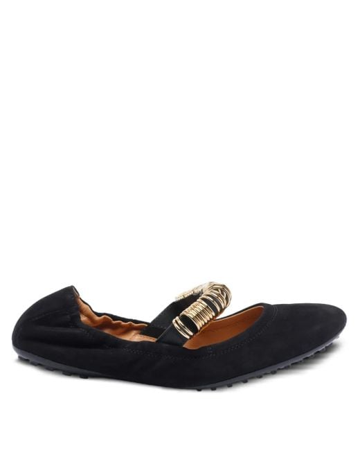 Tod's Black Ring-Detail Suede Ballet Flats
