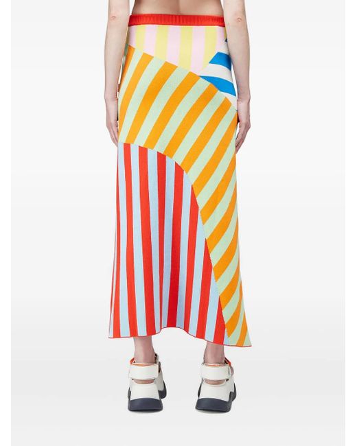 Sunnei White Striped Panelled Midi Skirt