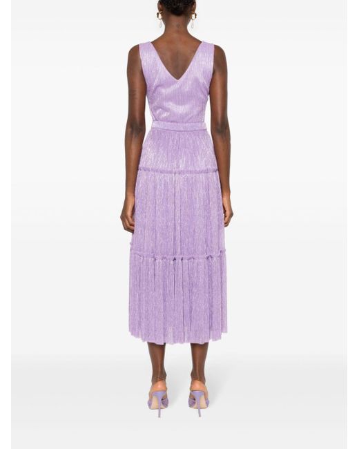 Nissa Purple Belted Lurex Midi Dress