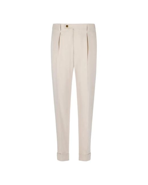 Berwich White Double-Pleated Turn-Up Trousers for men