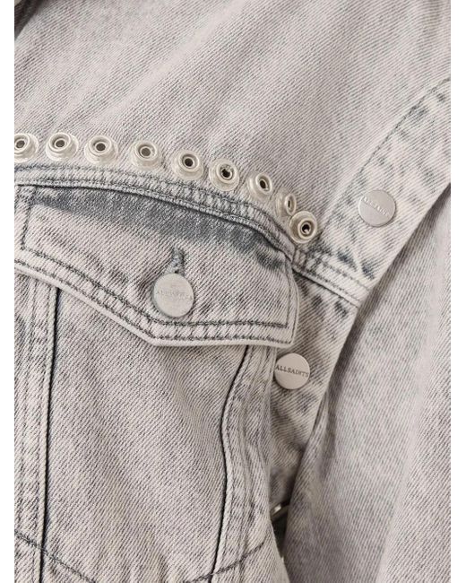 AllSaints Gray Eyelet-Embellished Denim Jacket
