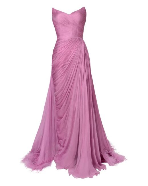 Abito Lungo Plissettato Con Bordo Di Piume di IRIS SERBAN in Pink