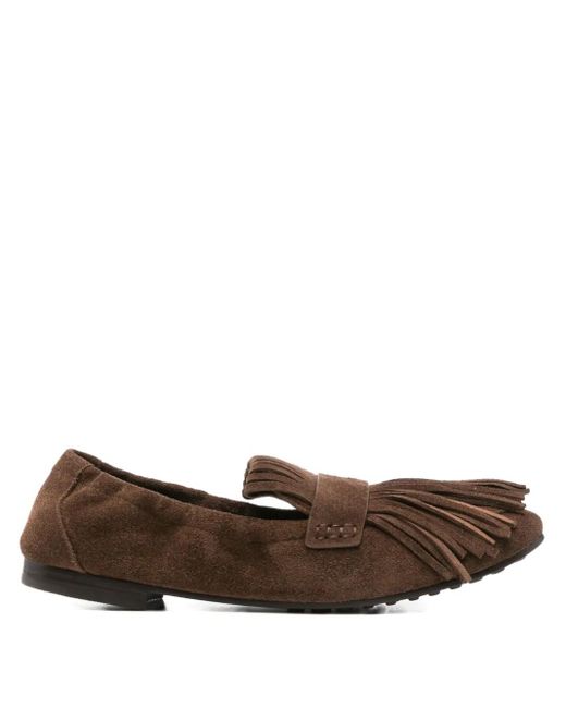 Tory Burch Brown Fringe-Detail Ballet Flats