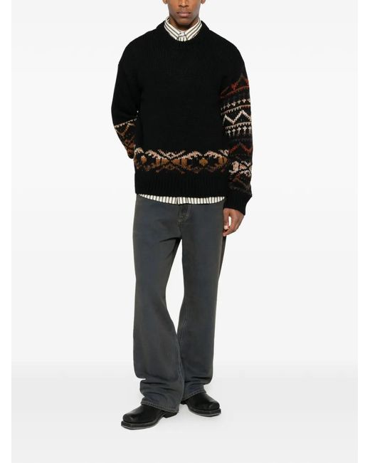 NN07 Black Relaxed-Fit Crew Neck Sweater Crafted From A Medium-Weight Woolen Blend For A Soft, Textured Hand Feel for men