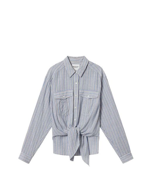 Isabel Marant Gray Nath Striped Flap-Pocket Shirt