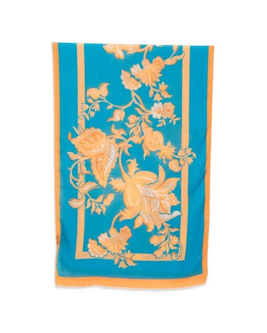 Etro Blue Floral Border Scarf