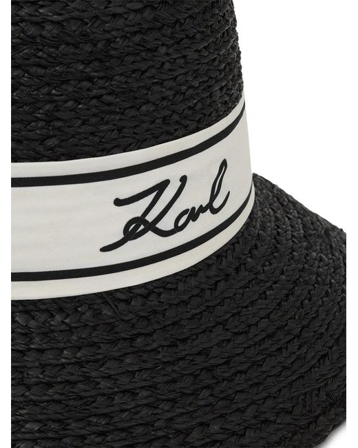 Karl Lagerfeld Black Signature Raffia Hat