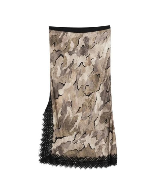 Pinko Brown Jupe Mi-Longue À Motif Camouflage