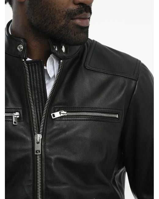 DIESEL Black Embossed-Logo Leather Jacket for men