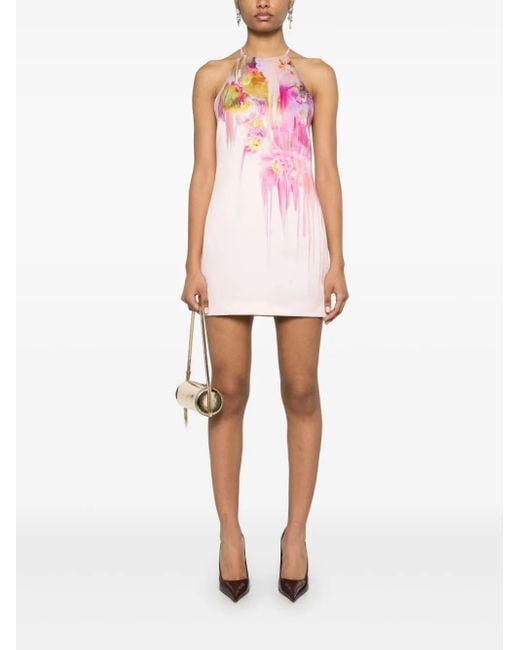 blush pink blumarine mini dress Blumarine Tie Dress in Pink Peony