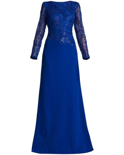Tadashi Shoji Blue A-line Long Sleeve Gown