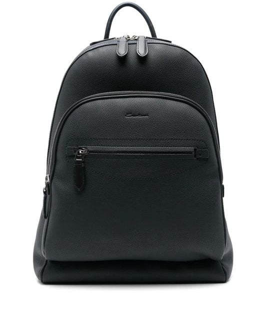Santoni Black Leather Backpack for men