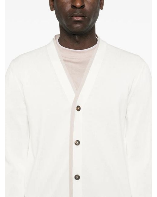 Eleventy White Buttoned V-Neck Cardigan for men