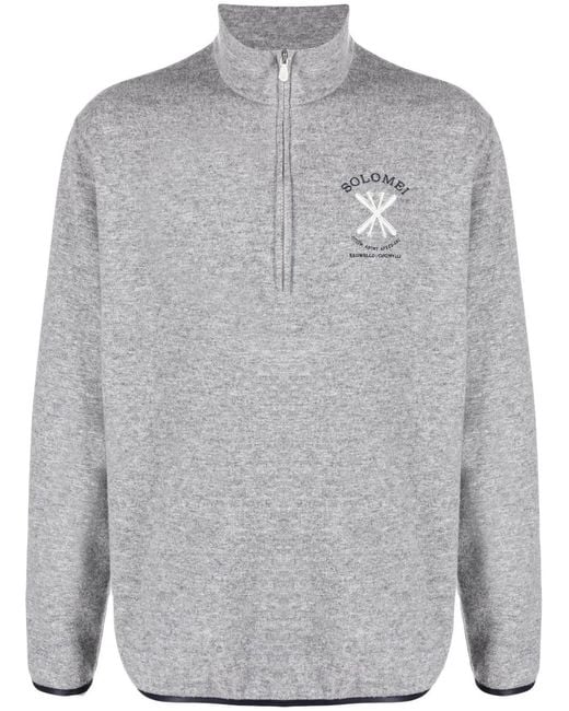 Brunello Cucinelli Gray Embroidered Roll-Neck Sweatshirt for men