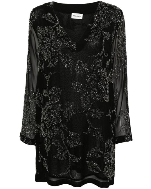 P.A.R.O.S.H. Black Bead-embroidered Midi Dress