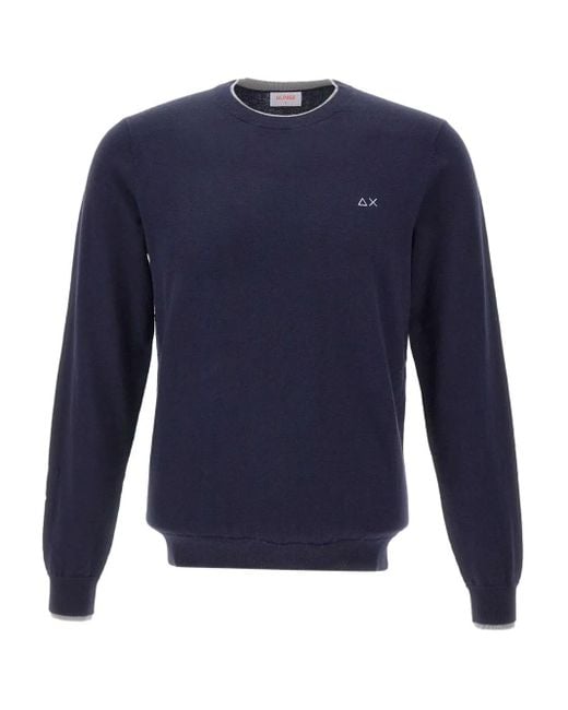 Sun 68 Blue Ribbed Crew-Neck Sweater for men