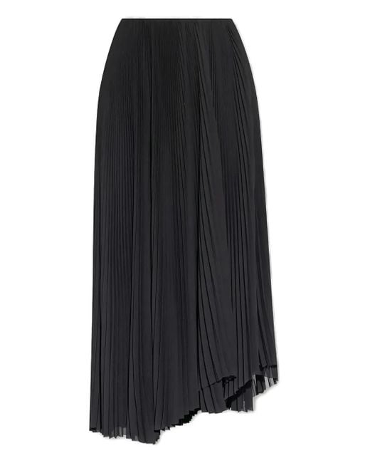 Balenciaga Black Pleated Asymmetric-Hem Midi Skirt