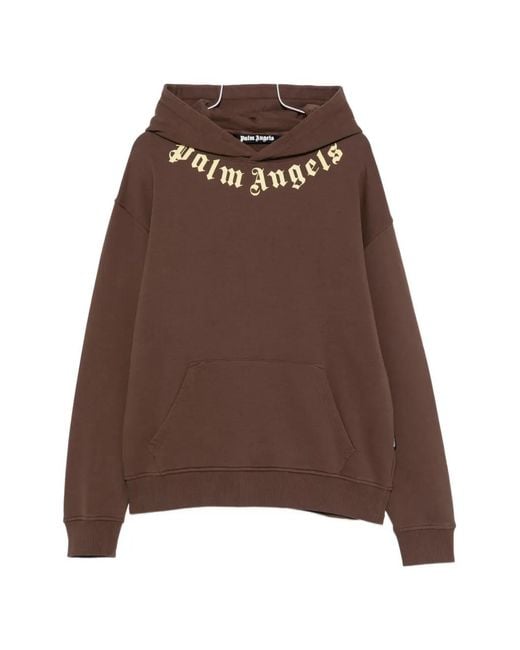 Palm Angels Brown Neck Logo Printed Hoodie for men