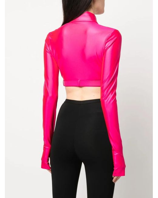 Versace Jeans Couture Pink Baroque-Buckle Crop Shirt