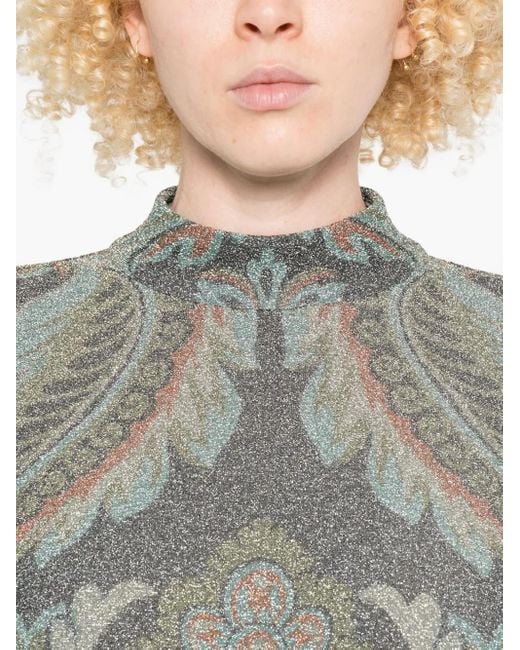 Etro Gray High-Neck Floral-Pattern Dress