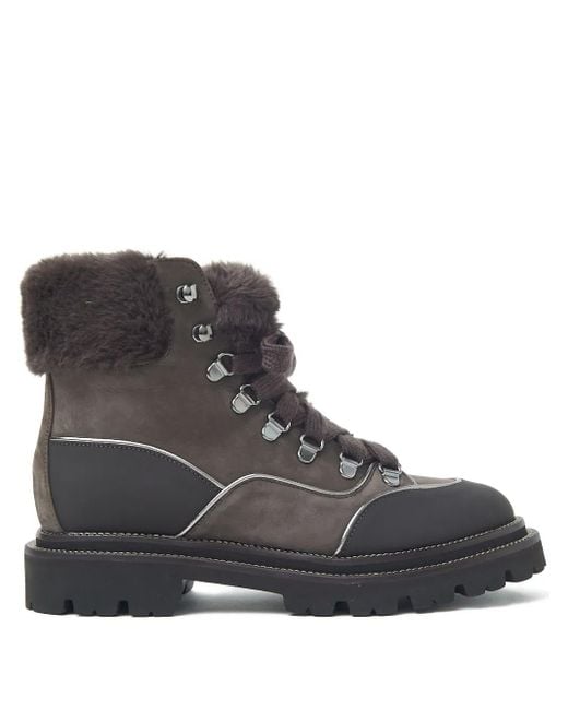 Peserico Black Lace-Up Shearling-Trim Boots
