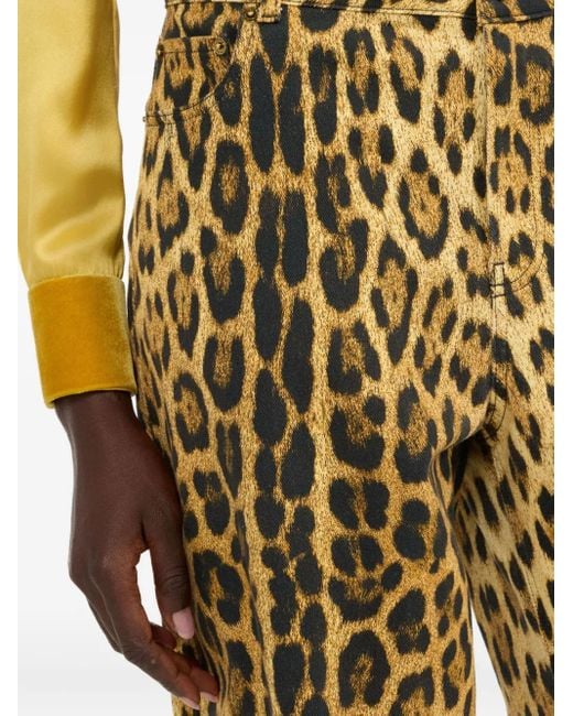 Roberto Cavalli Black Jaguar-Print Trousers