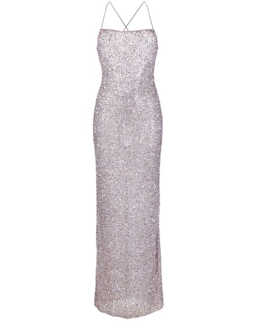 retroféte Purple Semi-sheer Bead-embellished Gown