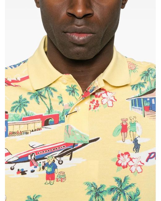 Polo Ralph Lauren Yellow Illustration-Print Polo Shirt for men