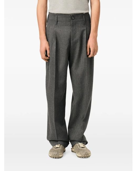 AMI Gray Two-Pleats Wool Trousers for men