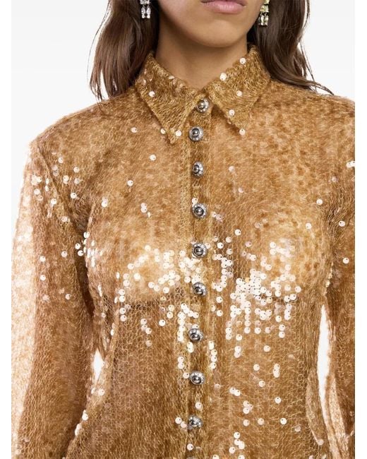 Rabanne Natural Sequin-Embroidered Shirt