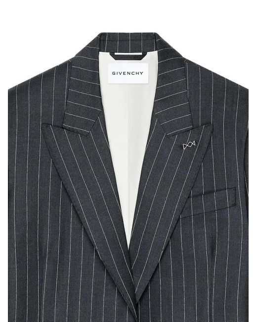 Givenchy Blue Pinstriped Peak-Lapel Blazer