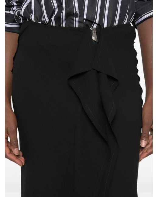 The Attico Black Ruffled Asymmetric Midi Skirt