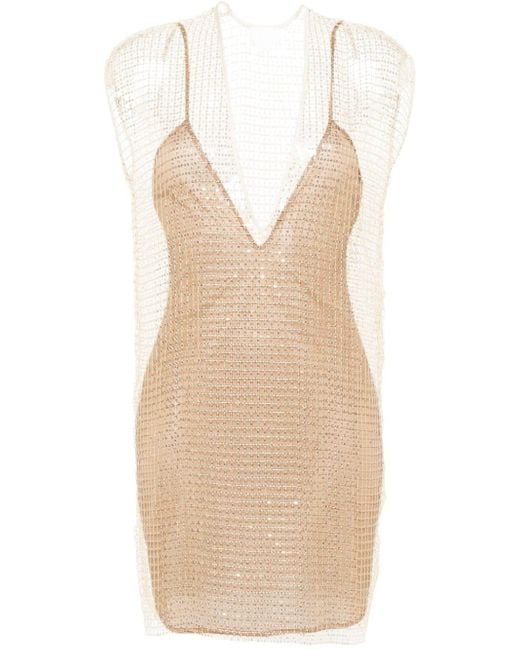 Genny Natural Sequinned Open-knit Dress