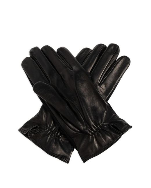 Emporio Armani Black Leather-Trimmed Wool Gloves for men