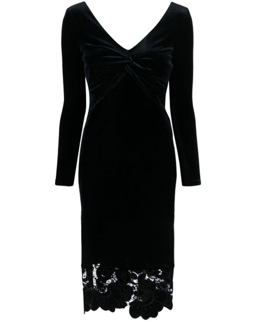 Nissa Black Lace-detailing V-neck Dress