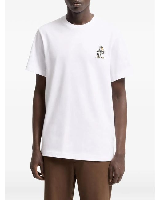 Moncler White Logo-Patch T-Shirt for men