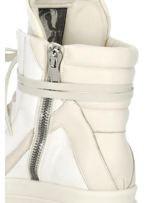 Rick Owens White Geobasket High-Top Leather Sneakers