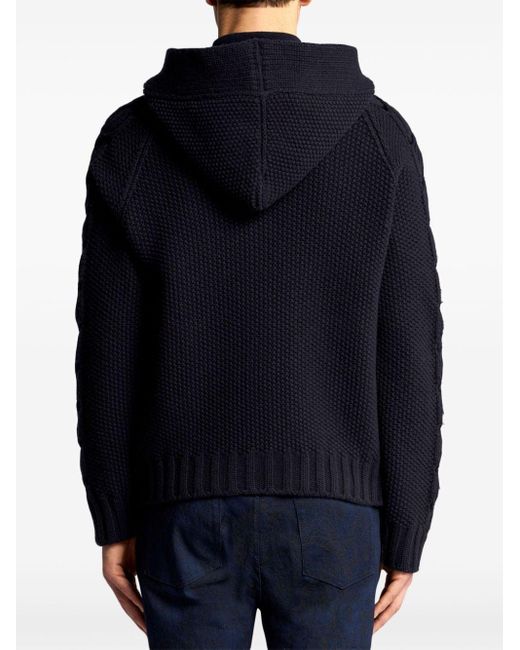 Etro Blue Hooded Cable-knit Cardigan for men