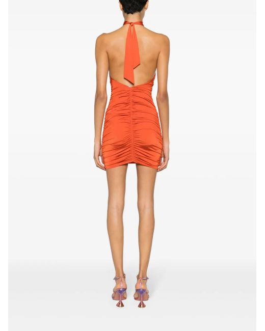 Noire Swimwear Mini-Jurk Met Halternek En Ruches in het Orange