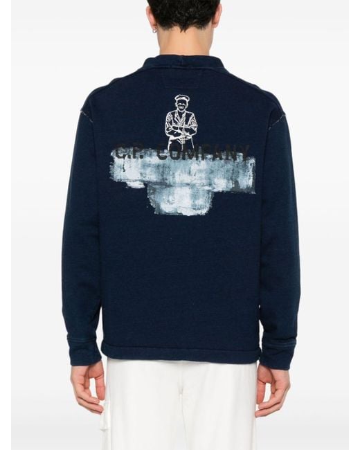 C P Company Blue Logo-print Cotton Sweatshirt for men