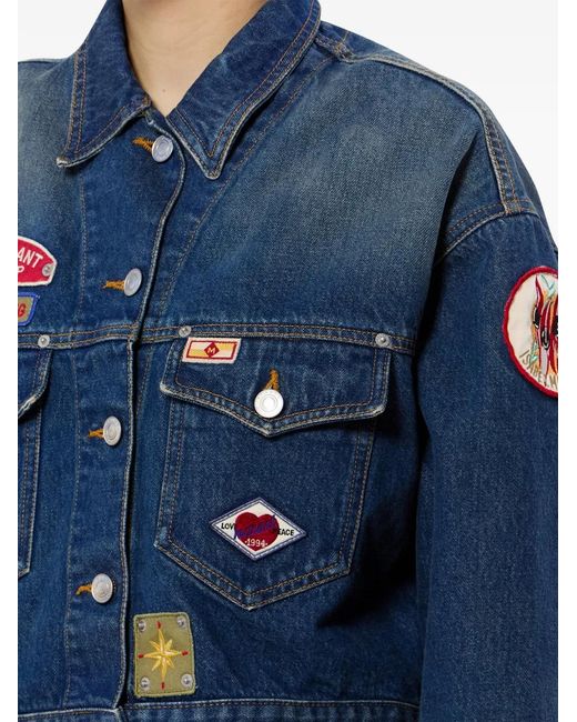 Isabel Marant Blue Demia Embroidered-Patches Denim Jacket