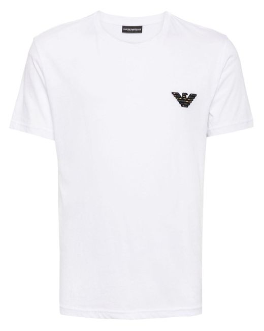 Emporio Armani White Eagle-appliqué Cotton T-shirt for men