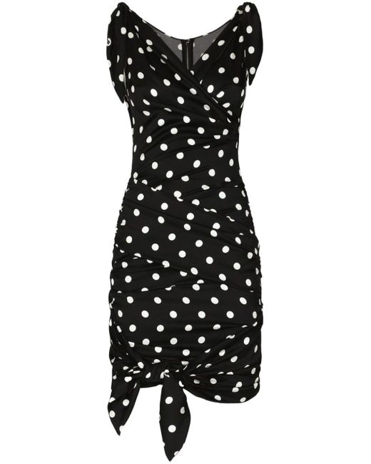 Dolce & Gabbana Black Polka-dot Draped Mini Dress
