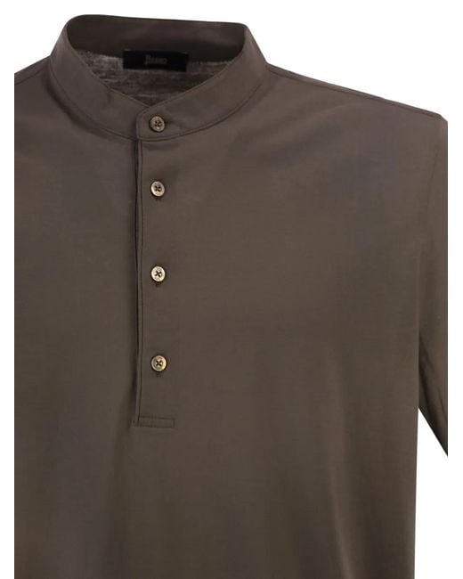 Herno Gray Standing-Collar Polo Shirt for men