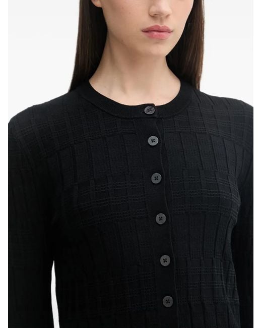 Sisley Blue Check-Knit Button-Up Cardigan