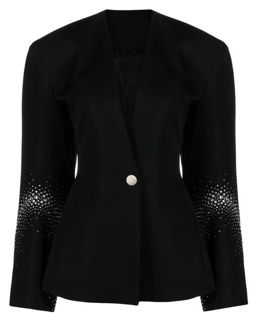 The Attico Black Rhinestone-embellished Wool Blazer
