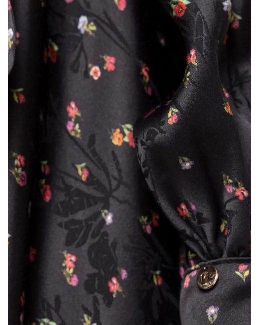 Nissa Black Printed Tie-Detail Midi Dress