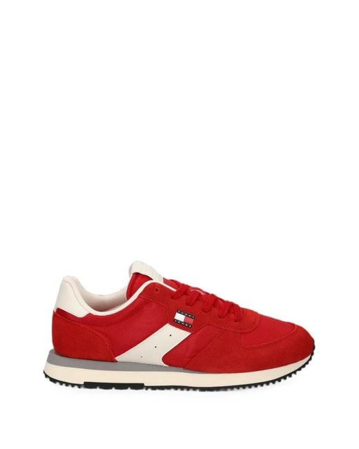 Tommy Hilfiger Red Logo-Patch Panelled Sneakers for men