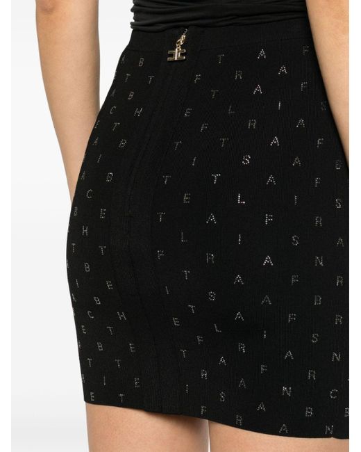 Minifalda de canalé con letras de cristal Elisabetta Franchi de color Black